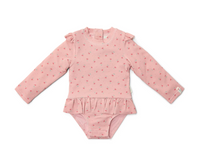 Ολόσωμο μακρυμάνικο μαγιό sunny flowers blush 6-12 μηνών