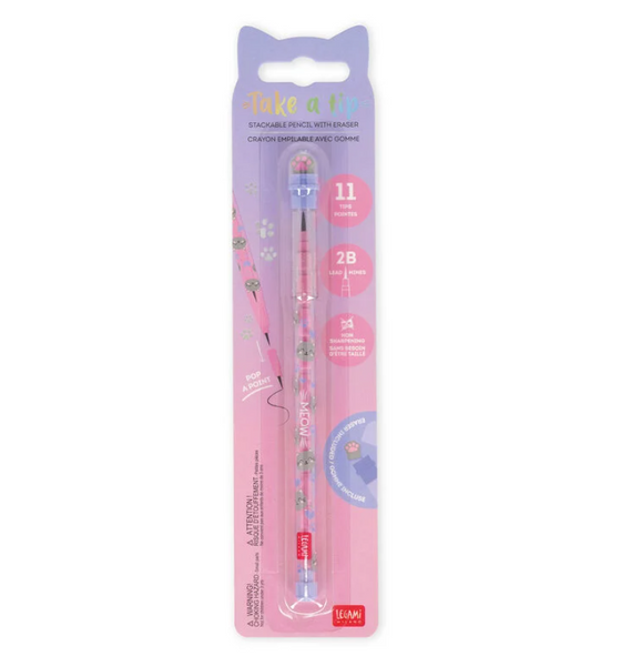 Stackable pencil with eraser kitty