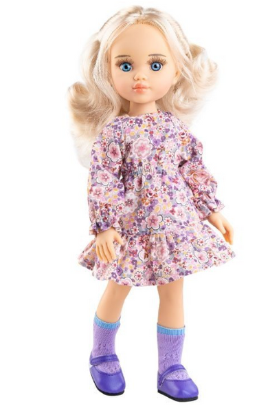 Κούκλα με φλοράλ, λιλά φόρεμα 32 εκ.