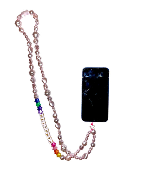 Phone strap white beads